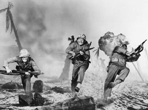 In Sands of Iwo Jima (1949), John Wayne’s Sergeant Stryker (center) must steep himself in violence, and make physical and spiritual sacrifices, to defend civilization. (Republic Pictures Corporation/Photofest)