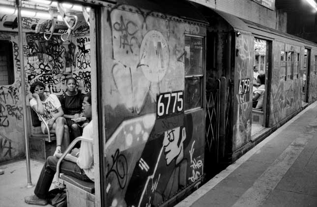 In the 1970s and 1980s, trains were defaced with graffiti, frequently out of service, and dangerous to ride. (FERDINANDO SCIANNA/MAGNUM PHOTOS)