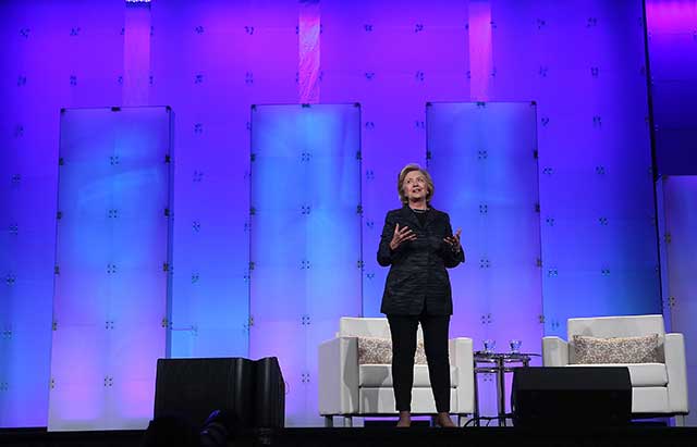 Hillary Clinton, speaking here at a Silicon Valley conference, drew strong support from technocratic elites. (JUSTIN SULLIVAN/GETTY IMAGES)