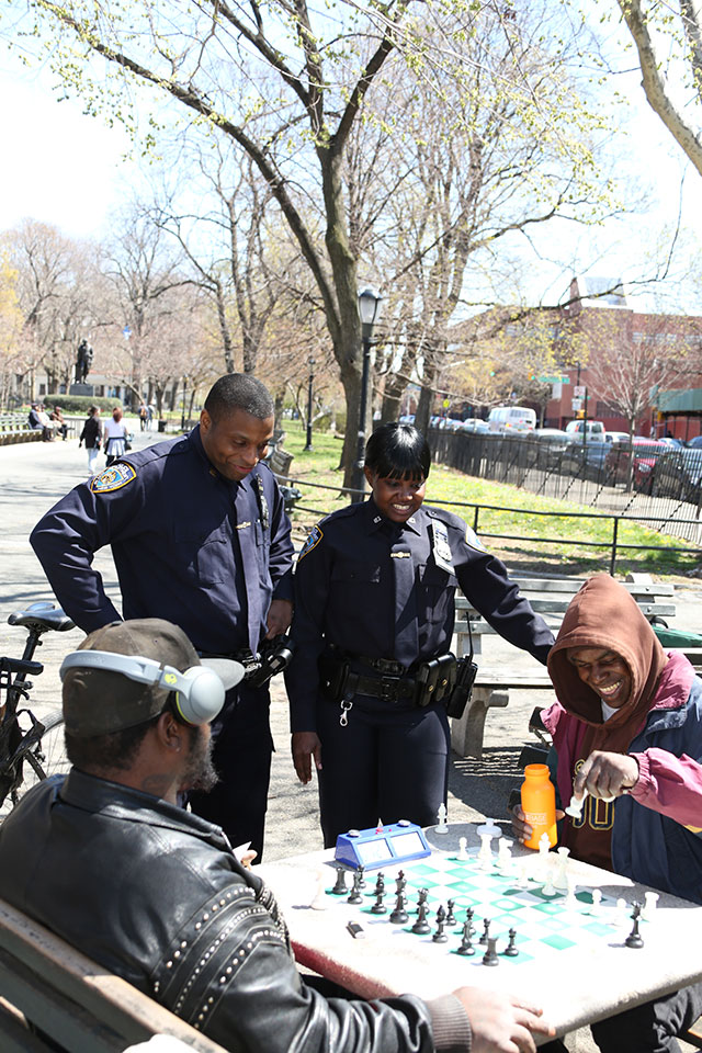 To build trust, the NYPD has emphasized neighborhood contacts. (SPENCER TUCKER/COURTESY OF NYPD)