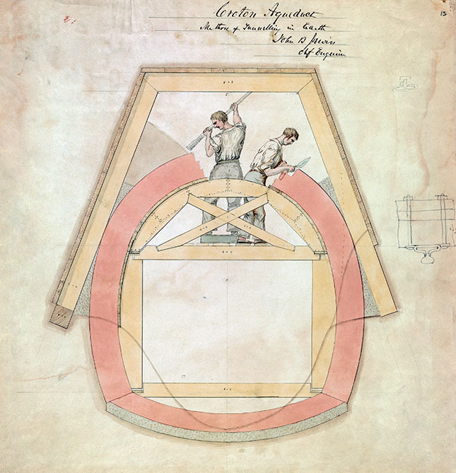 A drawing of the construction of the Croton Aqueduct, which provided clean water to NYC as part of the city’s sanitation-improvement efforts (GRANGER)