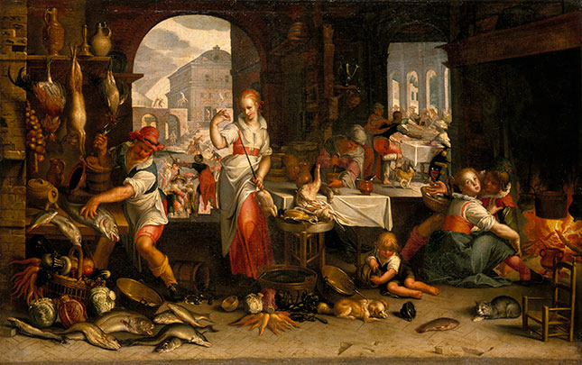 The vivid, seemingly three-dimensional paintings of the Baroque era, such as Kitchen Scene (1605), by Joachim Wtewael, are far more lifelike than those of the fourteenth century. (© RMN-GRAND PALAIS/ART RESOURCE, NY)