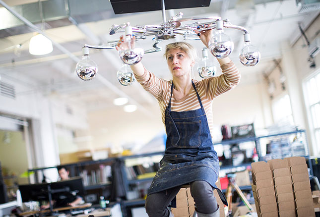 Today’s Yard is home to myriad small manufacturers of customized products, such as this chandelier that expands and contracts in response to ambient sound. (PIOTR REDLINSKI/THE NEW YORK TIMES/REDUX)