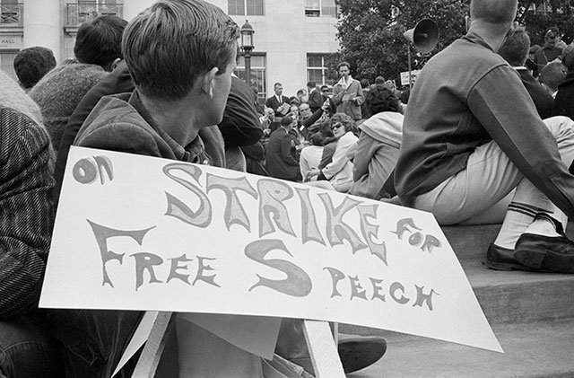 The 1960s Free Speech movement was born on the campus of the University of California, Berkeley. (BETTMANN/CORBIS/GETTY IMAGES)