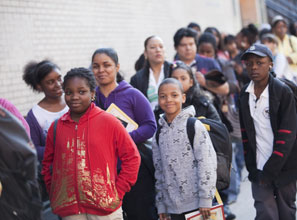 Students line up for a chance to enroll in Democracy Prep, which has room for only one in six applicants.