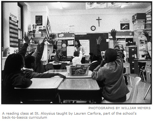 A reading class at St. Aloysius taught by Lauren Carfora, part of the school's back-to-basics curriculum